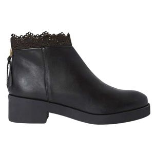 Miista Black Leather Booties With Crochet Trim
